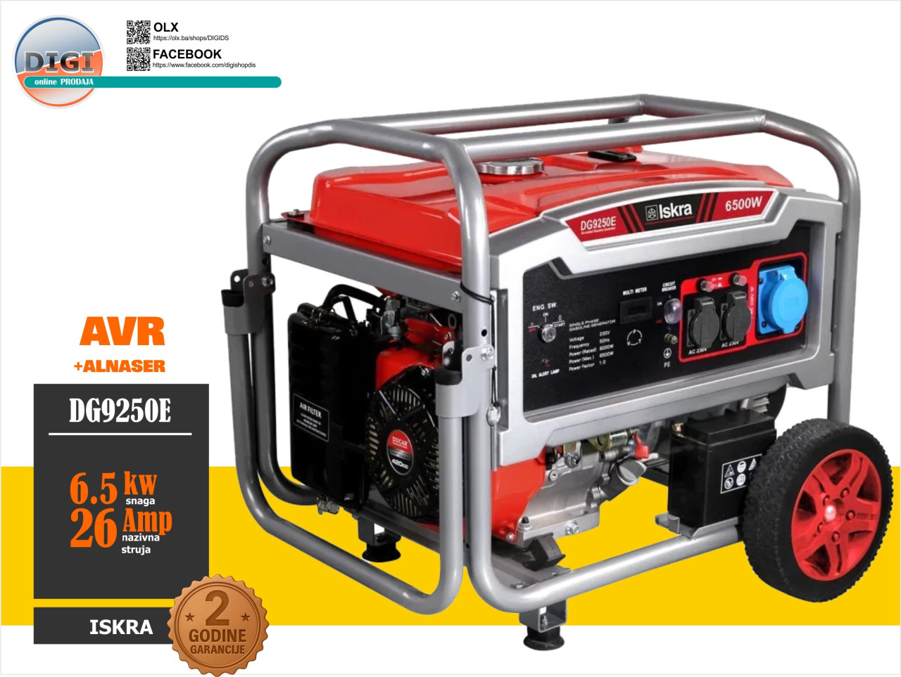 AGREGAT ISKRA DG9250E 6 6kW 6.5 6,5 /9 kW KLJUČ