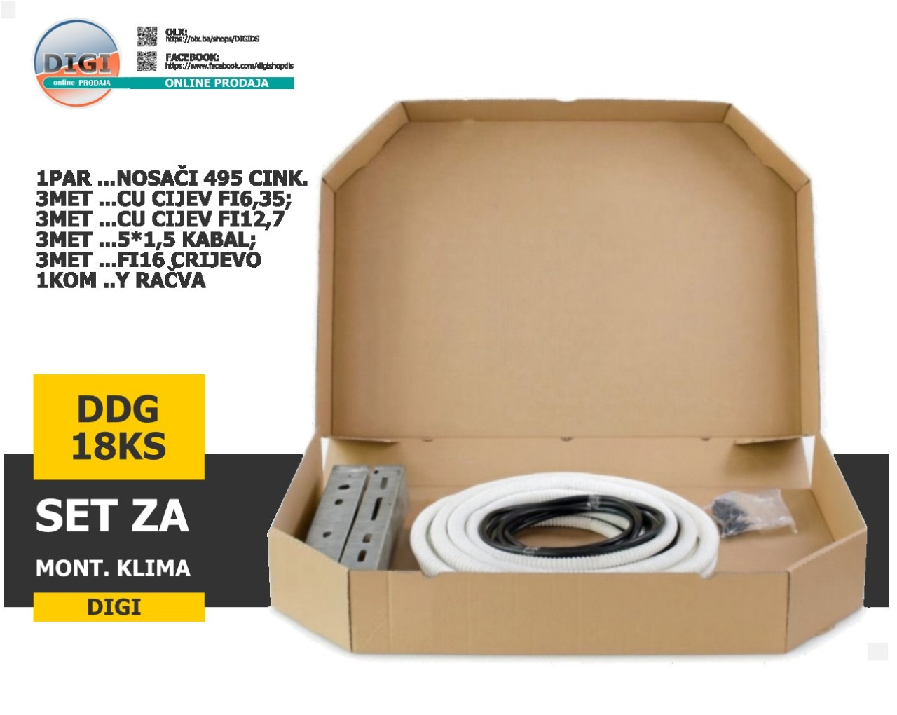 DIGI SET ZA MONTAŽU KLIME KLIMA 18K 24K 18-24 / CIJEVI NOSAČI