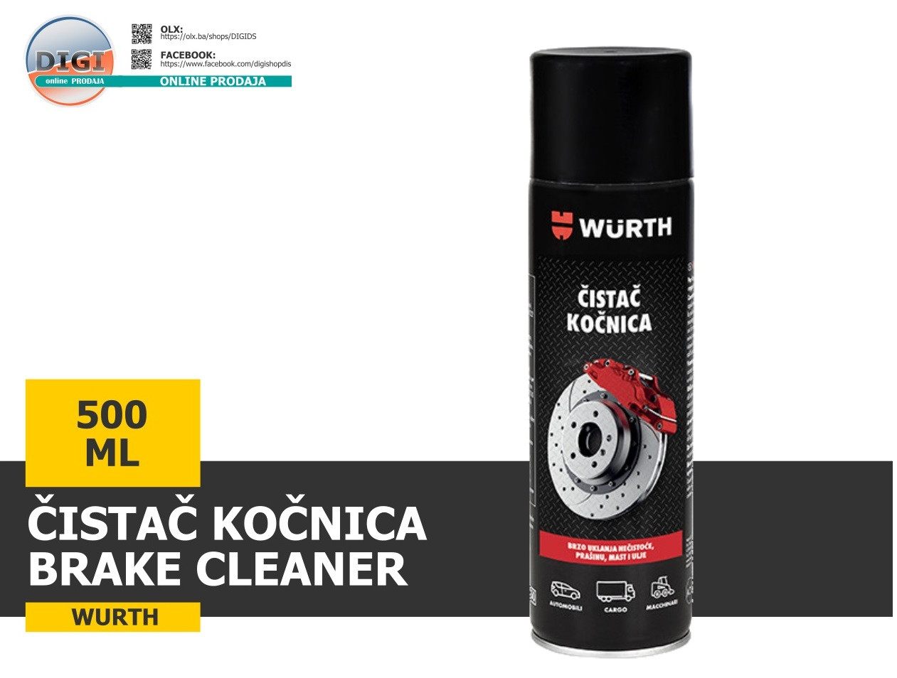ČISTAČ KOČNICA ODMAŠĆIVAČ 500ML WURTH