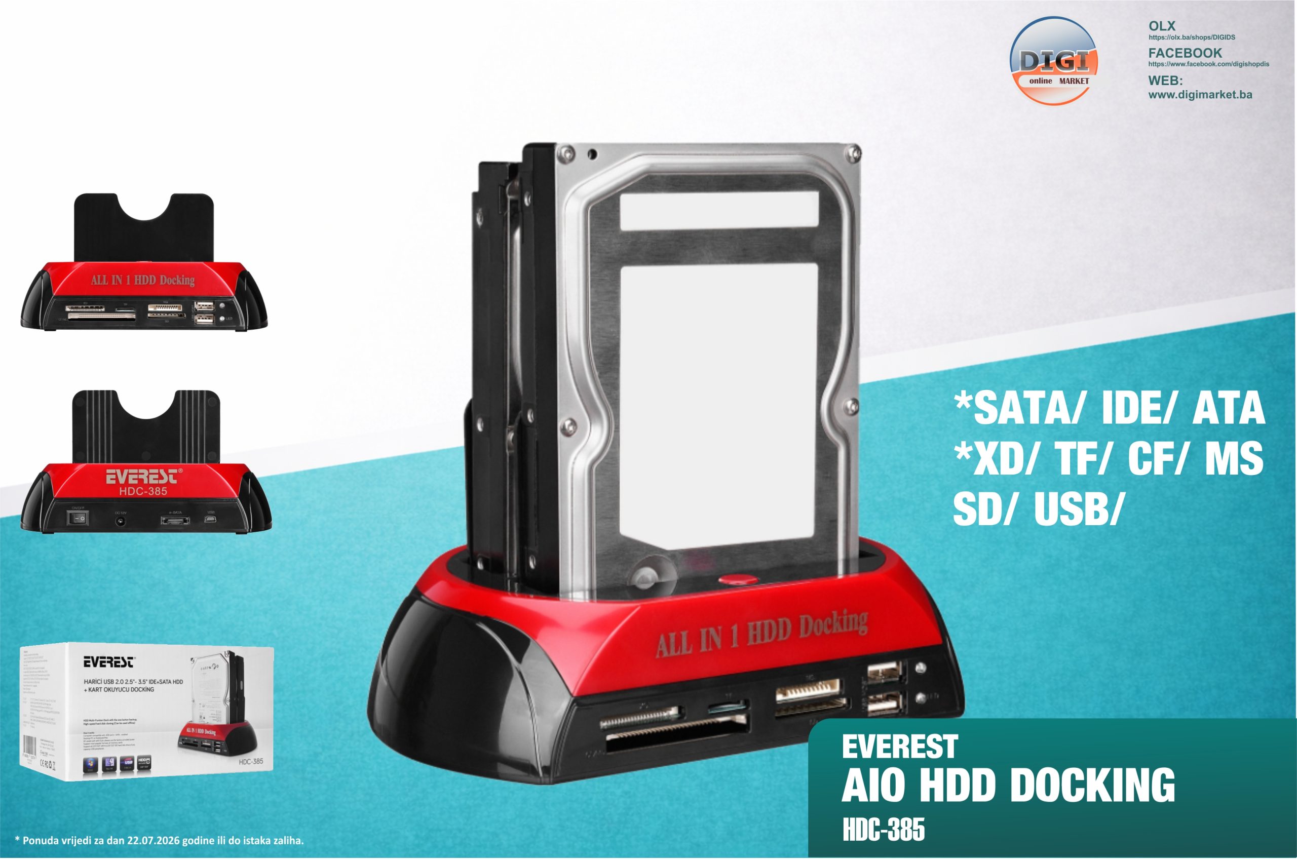 ČITAČ HDD SSD DISKOVA SD KARTICA USB HDC 385